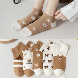 image-Socks women's socks shallow mouth spring and autumn cute Japanese cartoon brown bear summer thin invisible short boat socks women