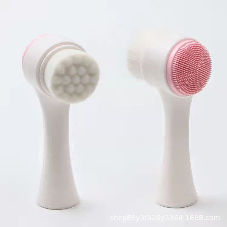 image-3D Silicone Double-Sided Face Wash Brush - Portable, White/Blue
