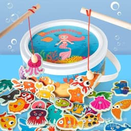 image-Wooden Educational Magnetic Fishing Toy for Toddlers Ages 2-3 Years