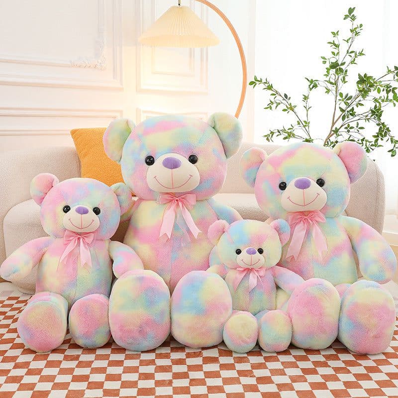 image-Colorful Large Teddy Bear Doll - Plush Hug Rainbow Bear Gift, 30cm