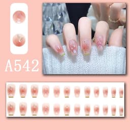 image-Summer fresh, sweet and cool style manicure, wearable nail pieces, French line blending, removable fake nail pieces, finished products wholesale