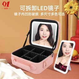 image-Cosmetic Bag with LED Mirror - Large Capacity Travel