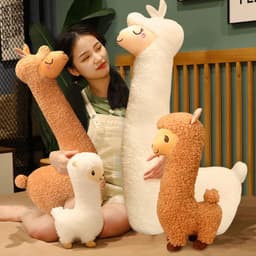 image-Alpaca Plush Doll - Large, Super Soft Sherpa Fabric, White/Brown, 53cm