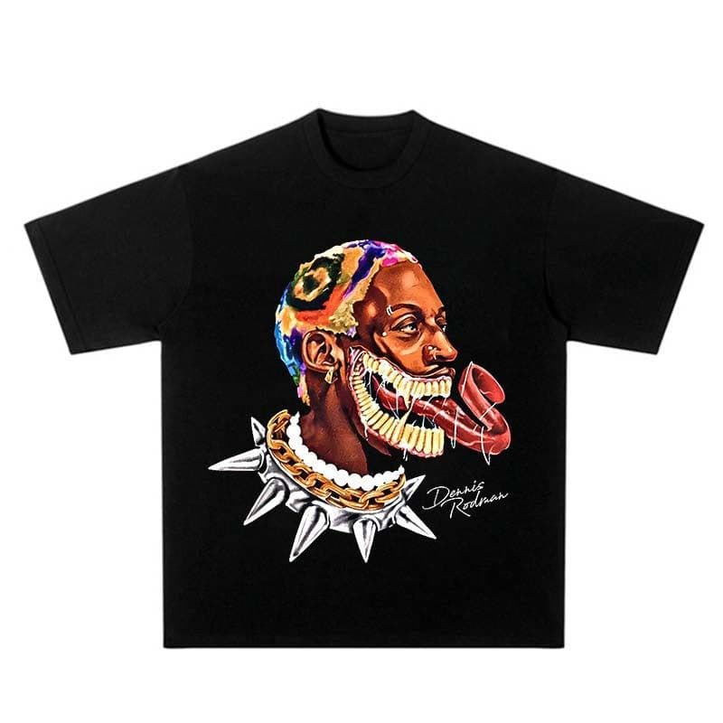image-Rodman Cartoon T-Shirt - Black Cotton Men's XS