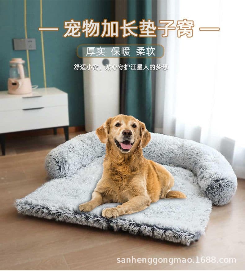 image-Pet Sofa Bed - Plush Kennel Blanket - Large/Medium/Small - Dark Gray