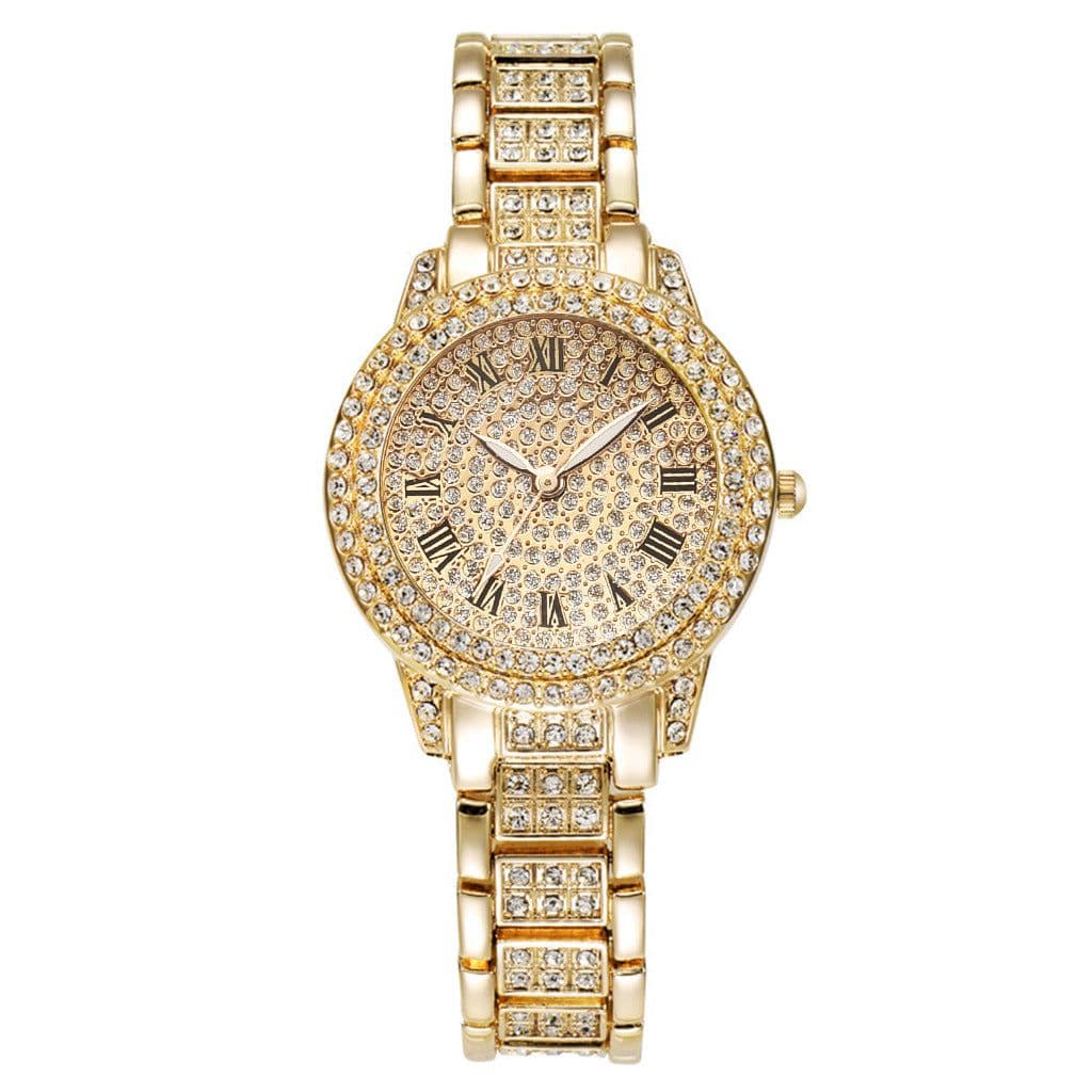 image-Roman Steel Belt Watch Full Diamonds Starry Quartz Hip-Hop Style (64 characters)