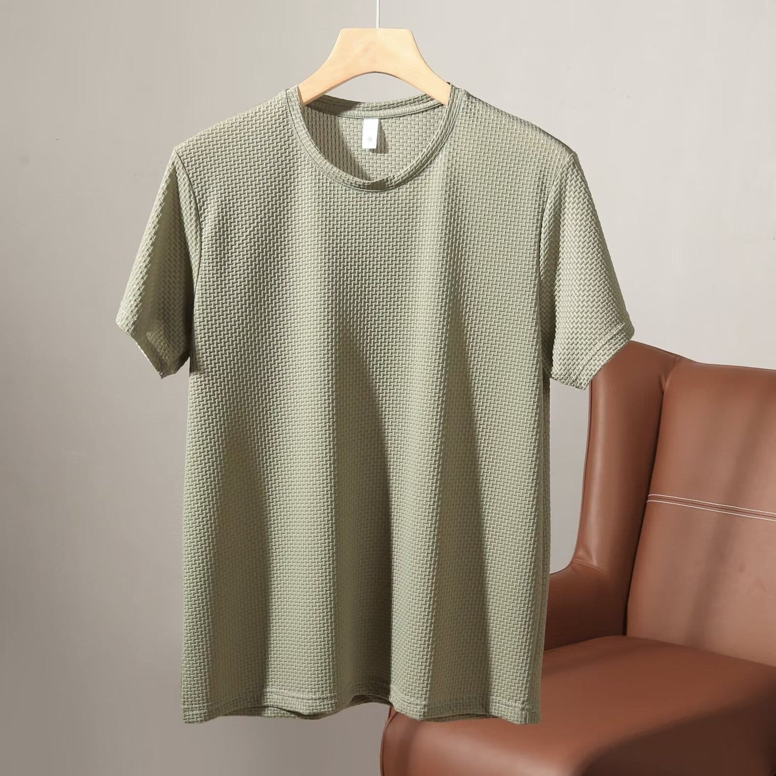 image-Men's Ice Silk T-Shirt - Black Short Sleeve Crew Neck