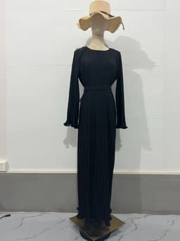 image-2023 Autumn Long Skirt Dress - Brown Pleated Bell Sleeve XXL