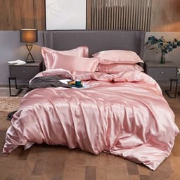 image-4-Piece Ice Silk Bedding Set - Pink Silver Gray