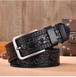 image-European and American retro embossed casual belt cross-border black all-match leather dark brown belt 3.8CM factory direct sale