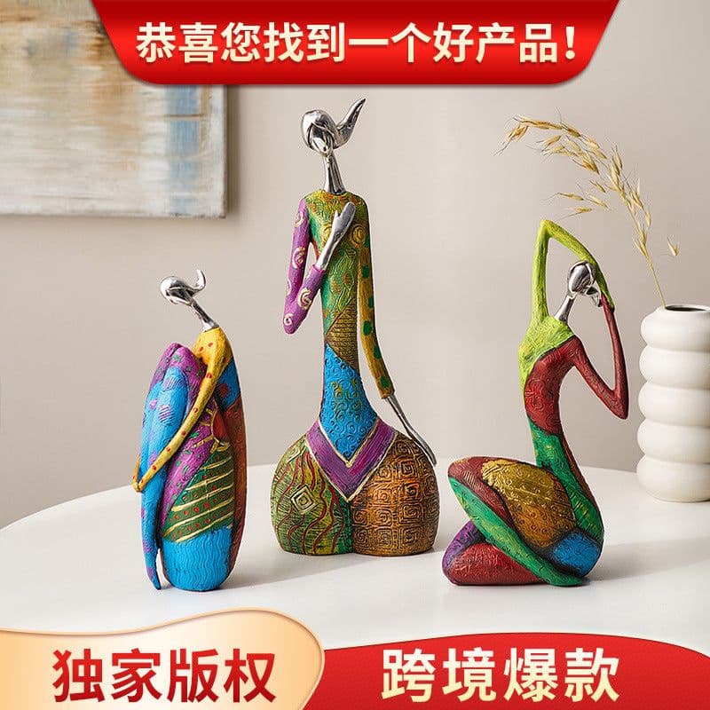 image-Creative abstract figure decoration home living room TV cabinet decoration office art yoga decoration oil painting woman