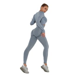 image-Women's High Waist Yoga Pants Two-Piece Set - Peach, XL