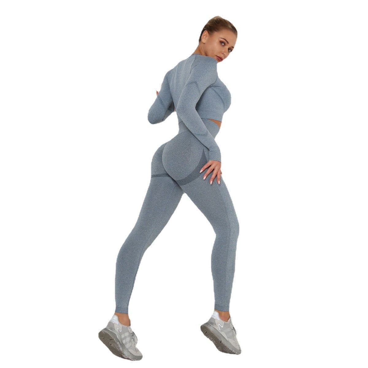 image-Women's High Waist Yoga Pants Two-Piece Set - Peach, XL
