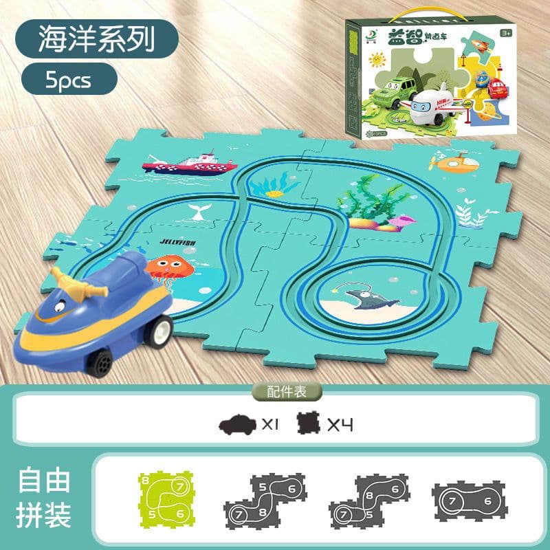 image-Children's Puzzle Track Car Electric DIY Toy