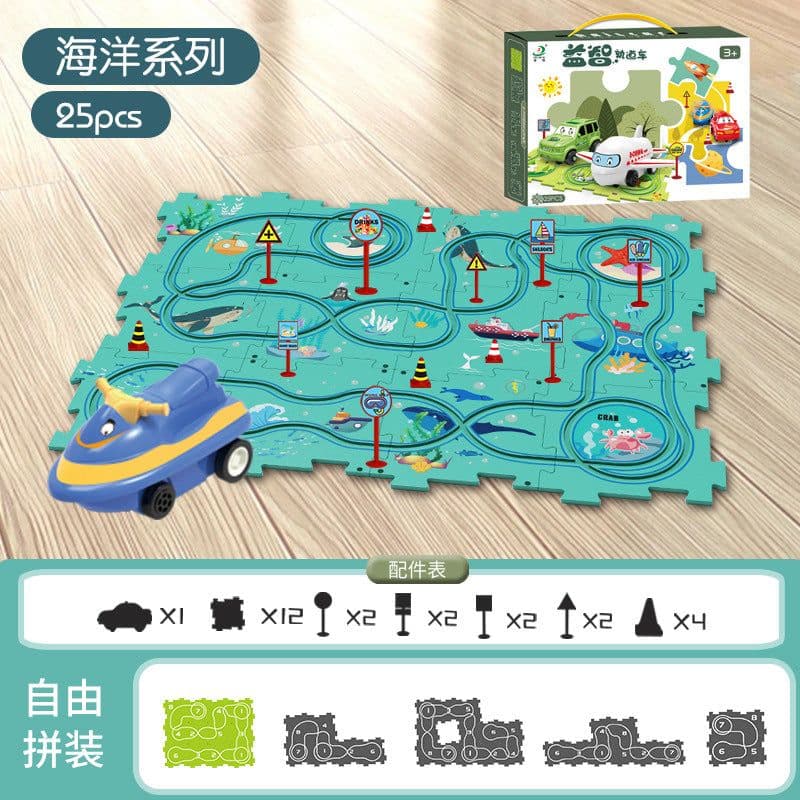 image-Children's Puzzle Track Car Electric DIY Toy