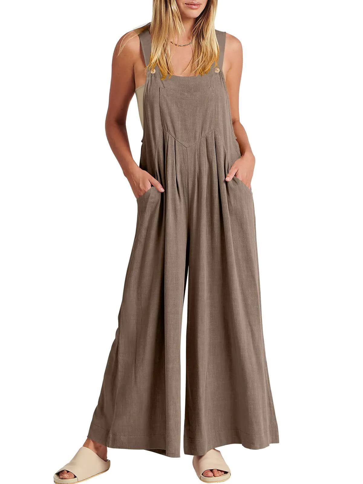 image-Women's Sleeveless Jumpsuit - Dark Brown Polyester 5XL