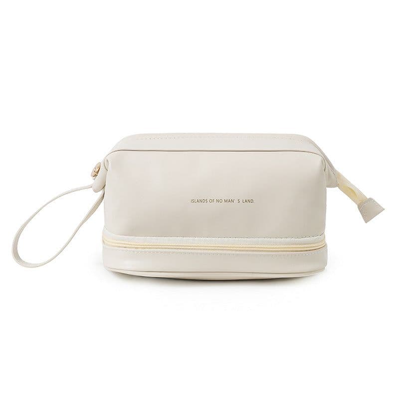 image-Portable Cosmetic Bag - Black PU Leather Pillow