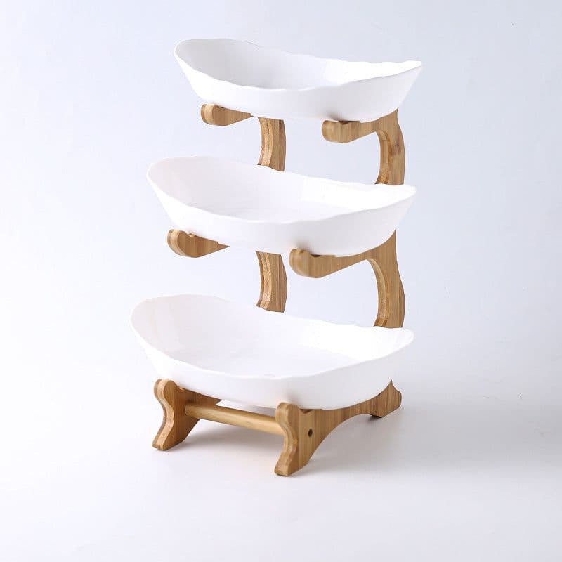 image-Answer Qi Fruit Plate - Plastic Wooden Frame - Beige - Two/Three-Layer - Modern Minimalist