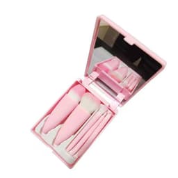 image-Makeup Brush Set 5pcs Pink Heart with Mirror
