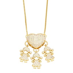 image-Heart Zircon Pendant Necklace - Copper Box Chain Women's