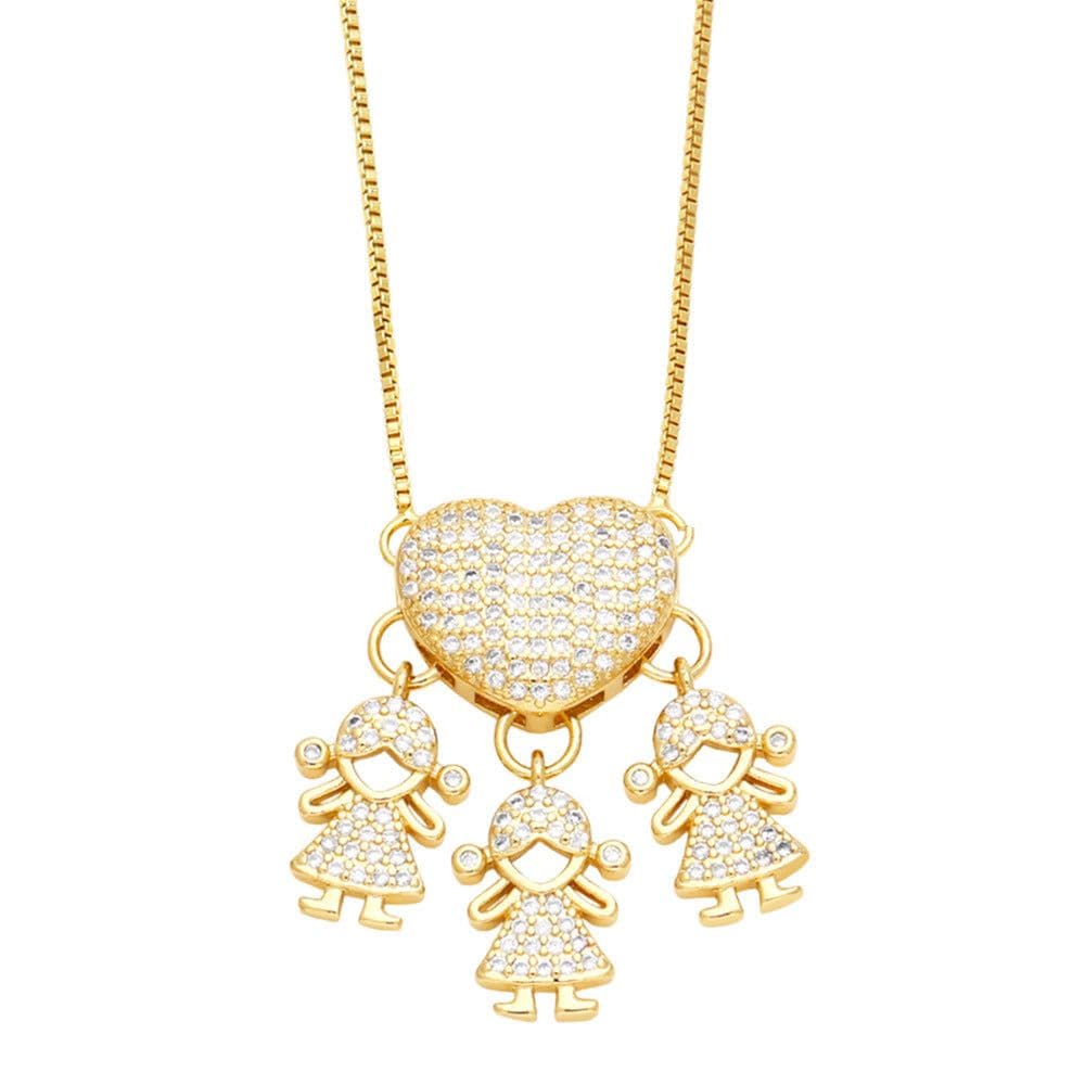 image-Heart Zircon Pendant Necklace - Copper Box Chain Women's