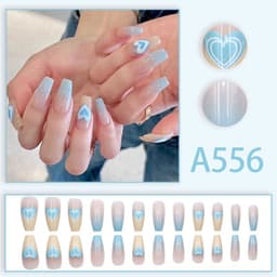 image-Summer fresh, sweet and cool style manicure, wearable nail pieces, French line blending, removable fake nail pieces, finished products wholesale