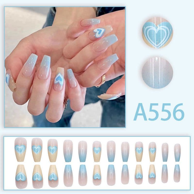 image-Summer fresh, sweet and cool style manicure, wearable nail pieces, French line blending, removable fake nail pieces, finished products wholesale