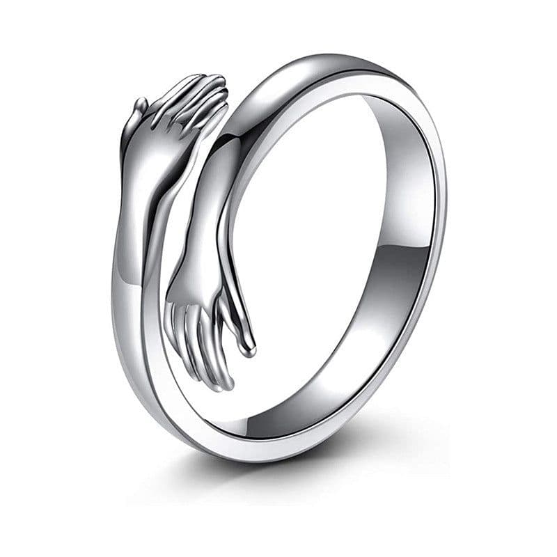 image-925 Silver Ring Creative Embrace Ring Palm Finger Glossy Ring Europe and America Amazon Cross-border Wholesale Ring