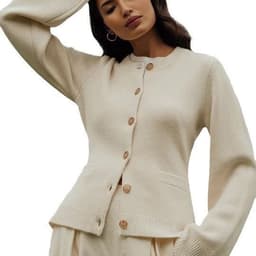 image-Knitted Cardigan Jacket Women - Round Neck Sweater Top