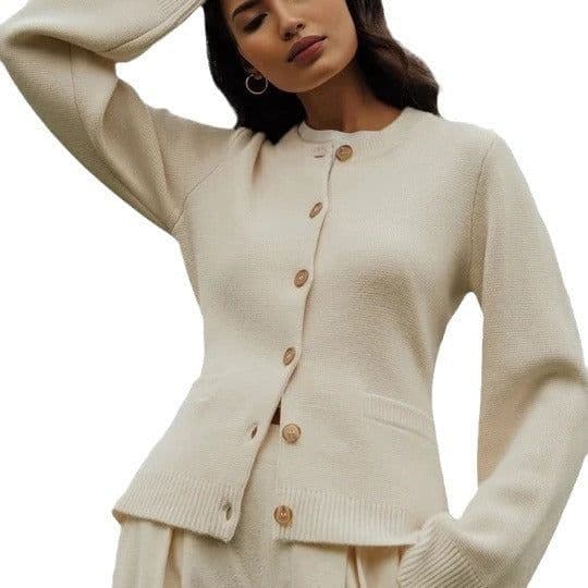 image-Knitted Cardigan Jacket Women - Round Neck Sweater Top