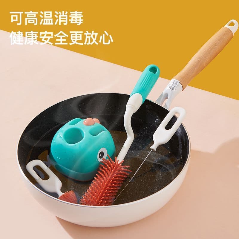 image-Silicone Bottle Brush Set - 4-Piece Red - Multi-Purpose Cleaning Tool