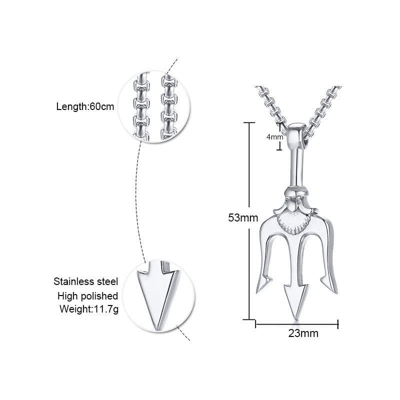 image-Stainless Steel Trident Pendant Men's Necklace Gold 60cm Titanium Steel Jewelry
