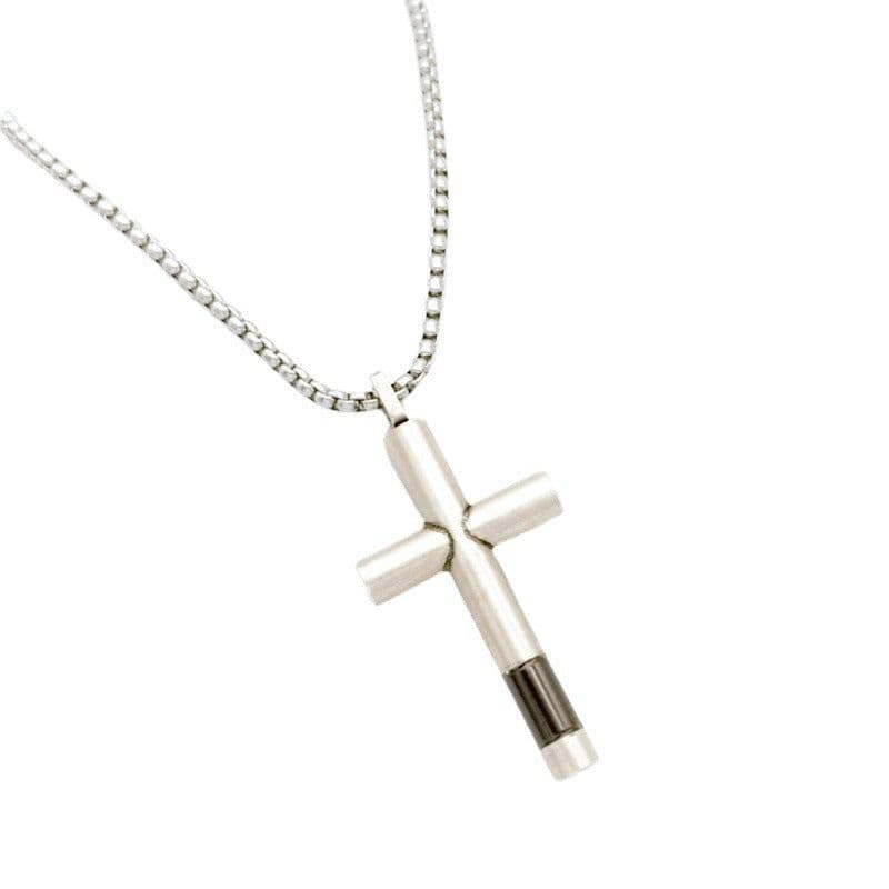 image-Stainless Steel Cross Pendant Necklace - Silver Hip Hop