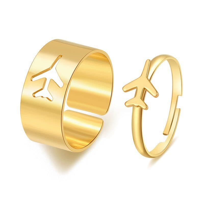 image-European Retro Couple Airplane Love Ring - Simple Hollow Design, Adjustable, Alloy Jewelry for Women