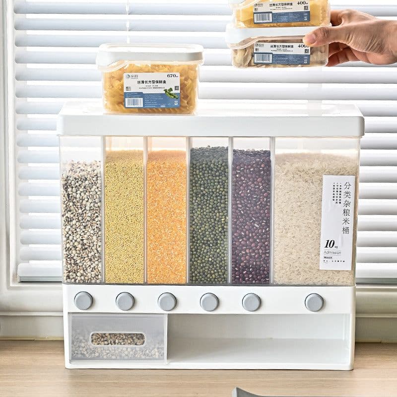 image-Household Japanese-style wall-mounted rice storage box moisture-proof and insect-proof sealed pull miscellaneous grain tank large capacity multi-compartment miscellaneous grain rice bucket