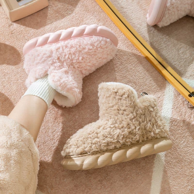 image-High-top bag heel cotton slippers winter plus velvet warm men and women couples home indoor and outdoor non-slip soft bottom fur cotton shoes