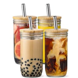 image-Mason Jar 24oz Glossy Glass Bamboo Lid