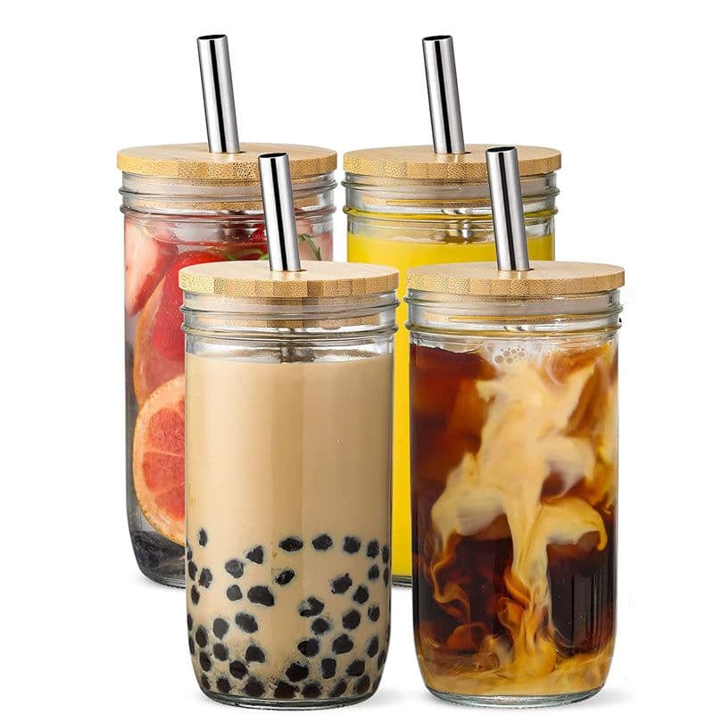 image-Mason Jar 24oz Glossy Glass Bamboo Lid