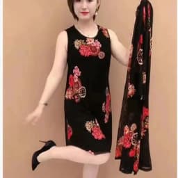image-Plus Size Summer Two Piece Dress For Middle Aged Women Red
