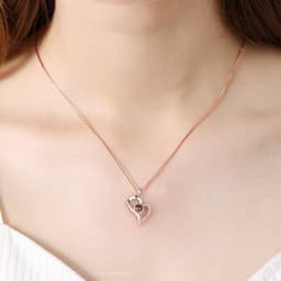 image-100 Languages Heart Necklace - Silver Memory Projection