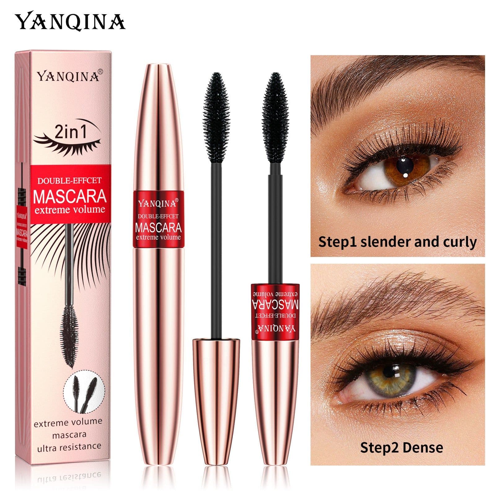 image-YANQINA Dual-Effect Waterproof Mascara - Black 10ml