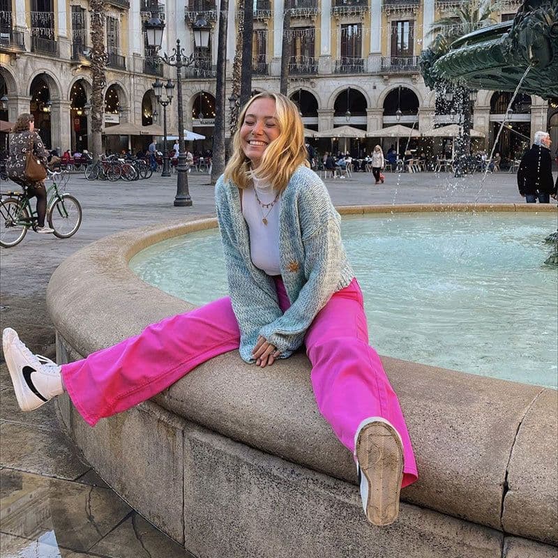 image-Purple Straight-Leg High-Waisted Pants