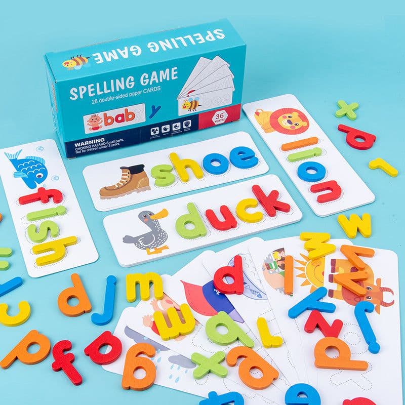 image-Wooden Spelling Word Game for Kids, English Letter Recognition, 22.5*6*9cm