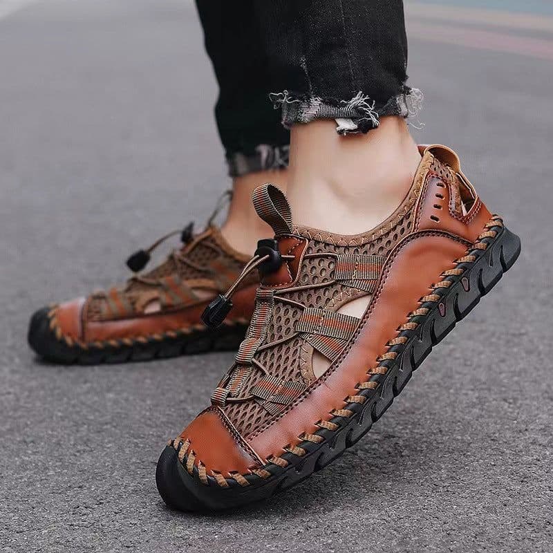 image-Men's Brown Mesh Sandals Size 48 - Breathable Beach