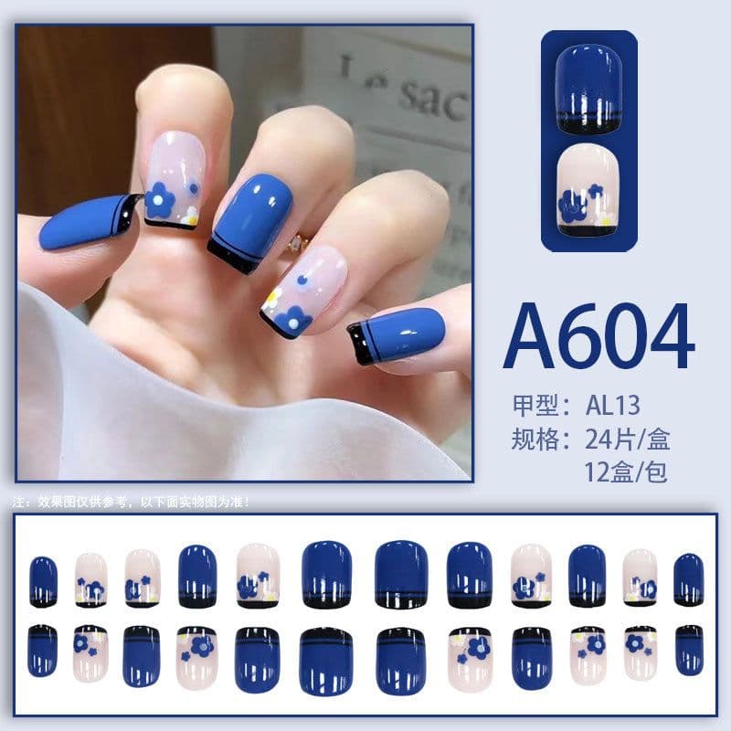 image-Summer and autumn gentle and simple pure lust style wearable nail patches printed solid color French style removable manicure fake nail patches wholesale