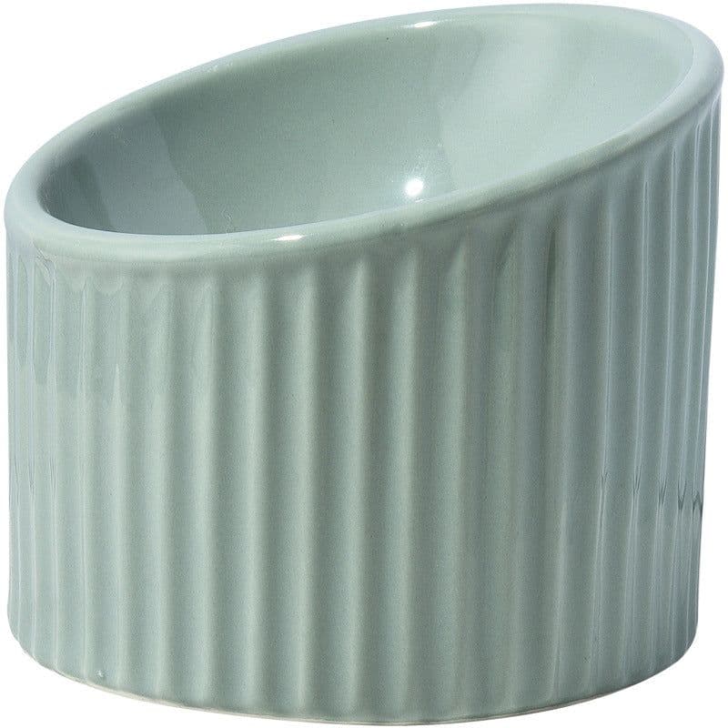 image-Cat Ceramic Bowl - Light Green Striped High Feet