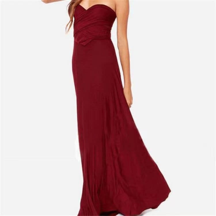 image-Cross-border European and American solid color and various ways to wear sexy strappy red dress long skirt dress bridesmaid dress