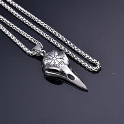 image-Cross-border exclusively for Nordic Viking men stainless steel crow skull compass rune pendant necklace jewelry wholesale