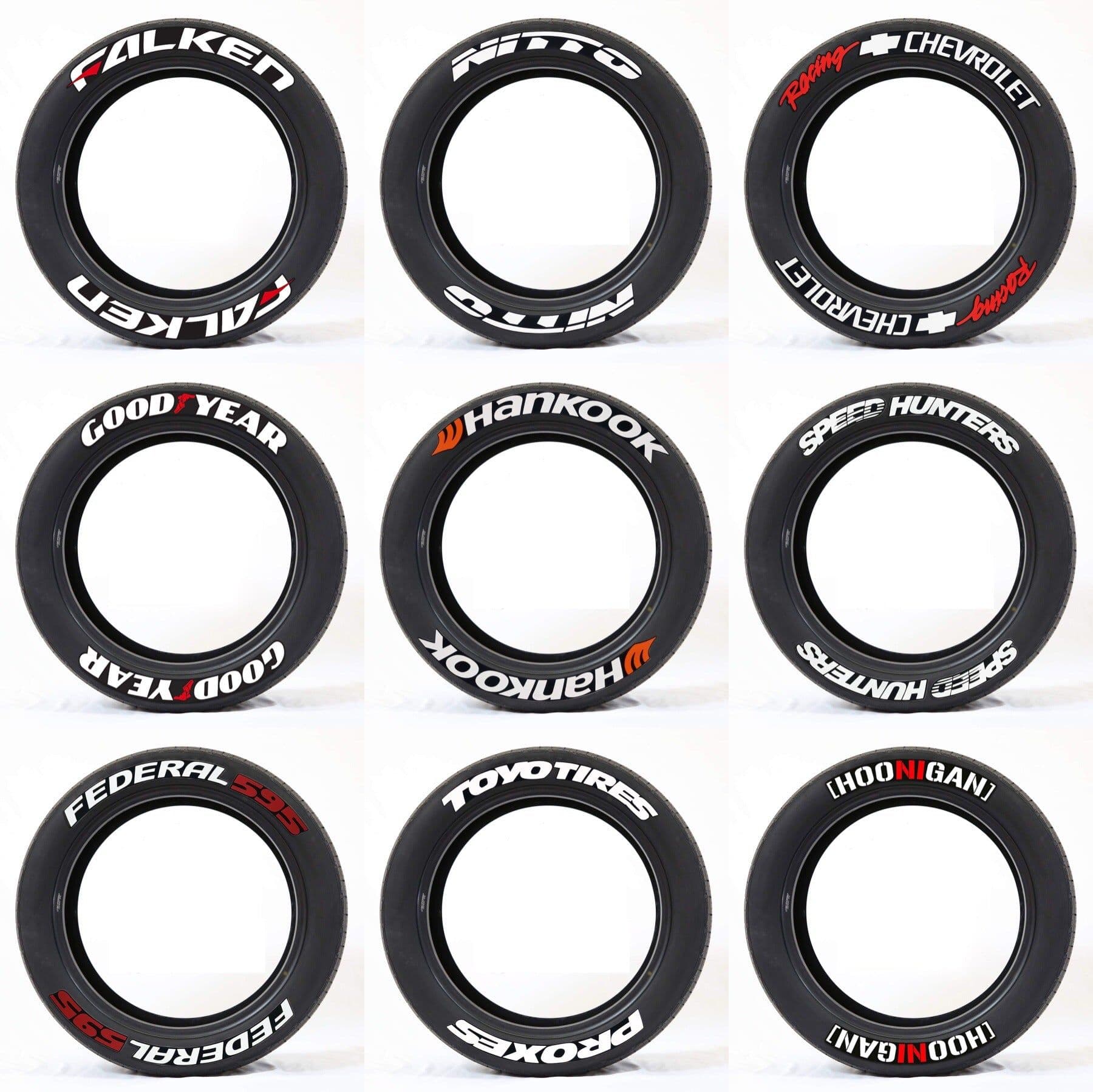 image-Deoukana 3D Car Tire Sticker - English Letters, 8 Pieces, PVC, 3.5cm
