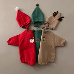 image-Baby Christmas Jumpsuit + Hat - Velvet Thickened Cartoon